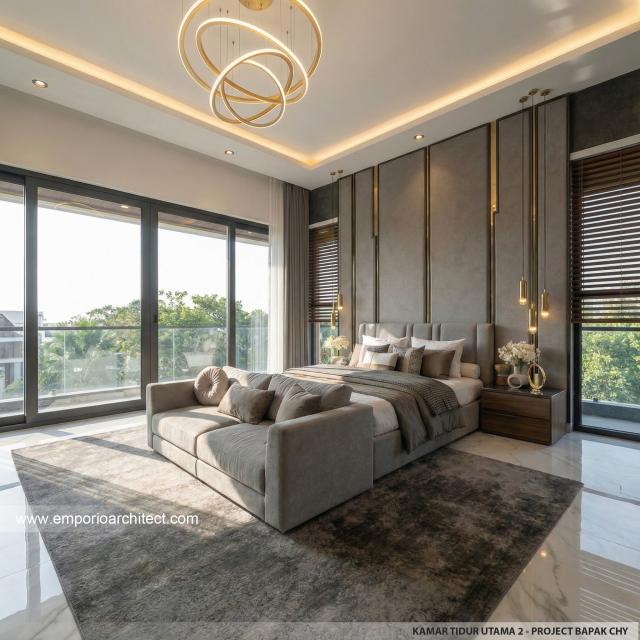 Desain Kamar Tidur Utama 2 Rumah Modern 3 Lantai Bapak CHN di Bandung