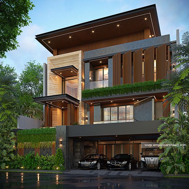 Desain Tampak Depan 3 Rumah Modern 3 Lantai Ibu ISR II di Makassar