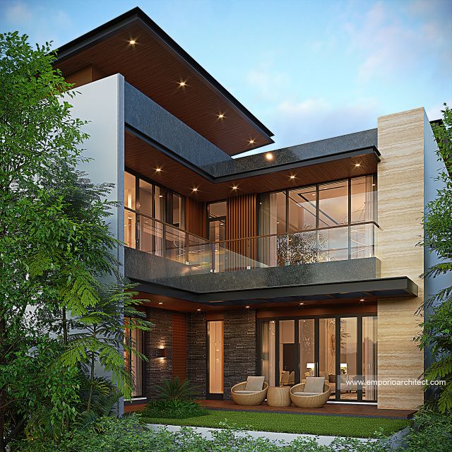 Desain Tampak Belakang Rumah Modern 3 Lantai Ibu ISR II di Makassar