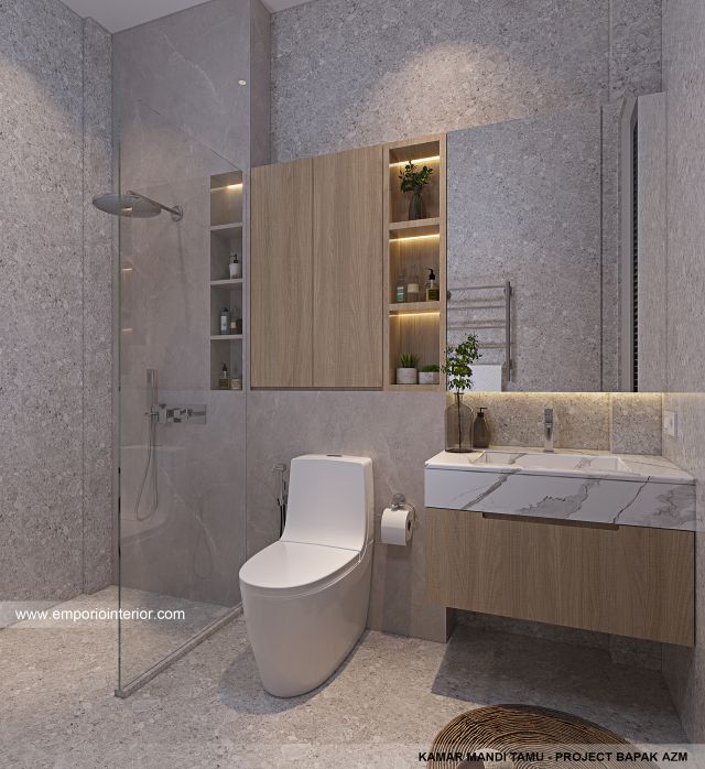Desain Kamar Mandi Tamu Rumah Modern 3 Lantai Bapak AZM di Jakarta Selatan