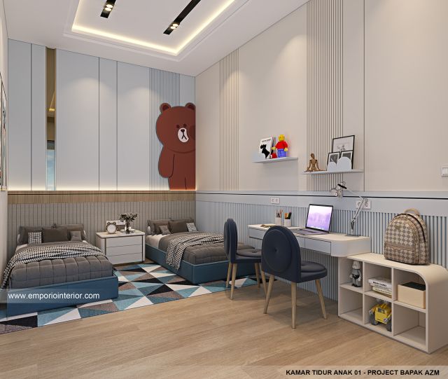 Desain Kamar Tidur Anak 1 Rumah Modern 3 Lantai Bapak AZM di Jakarta Selatan