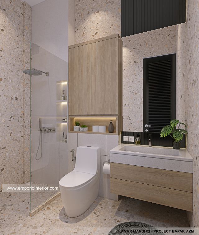Desain Kamar Mandi 2 Rumah Modern 3 Lantai Bapak AZM di Jakarta Selatan