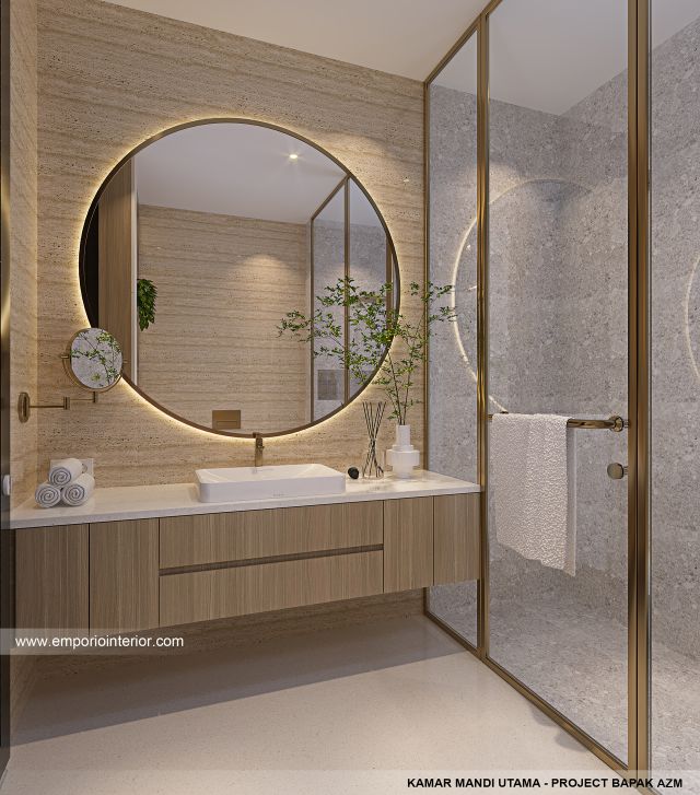 Desain Kamar Mandi Utama Rumah Modern 3 Lantai Bapak AZM di Jakarta Selatan