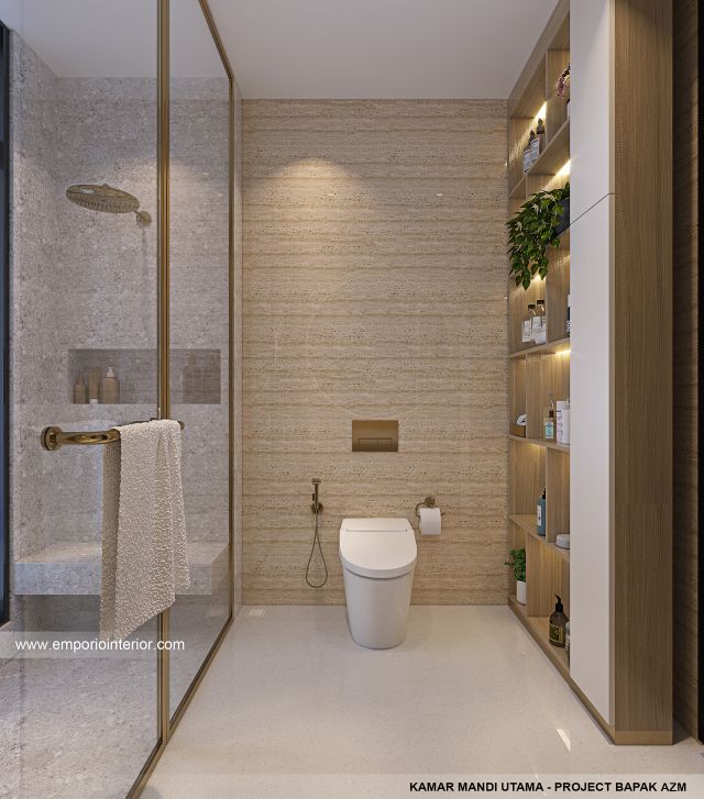 Desain Kamar Mandi Utama Rumah Modern 3 Lantai Bapak AZM di Jakarta Selatan