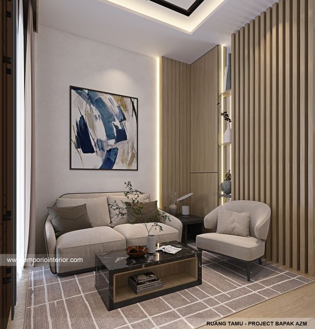 Desain Ruang Tamu Rumah Modern 3 Lantai Bapak AZM di Jakarta Selatan
