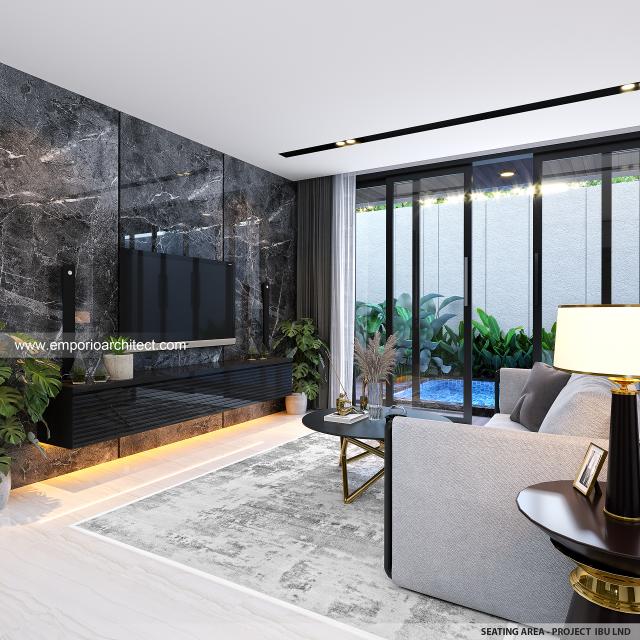 Desain Area Santai Rumah Modern 3 Lantai Ibu LND di Alam Sutera, Tangerang