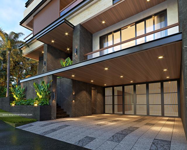 Desain Tampak Detail Depan 2 Rumah Modern 3 Lantai Bapak Muiz di Cibubur, Jakarta Timur