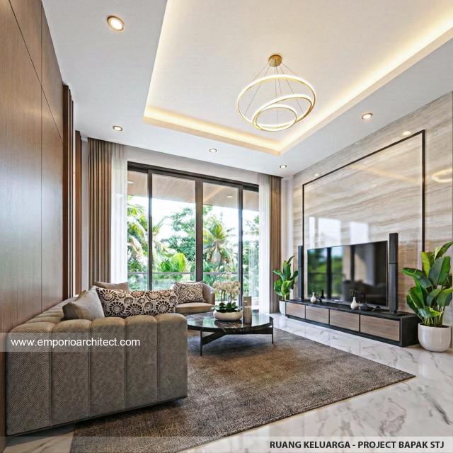 Desain Ruang Keluarga Rumah Modern 3 Lantai Bapak STJ di Jakarta Barat