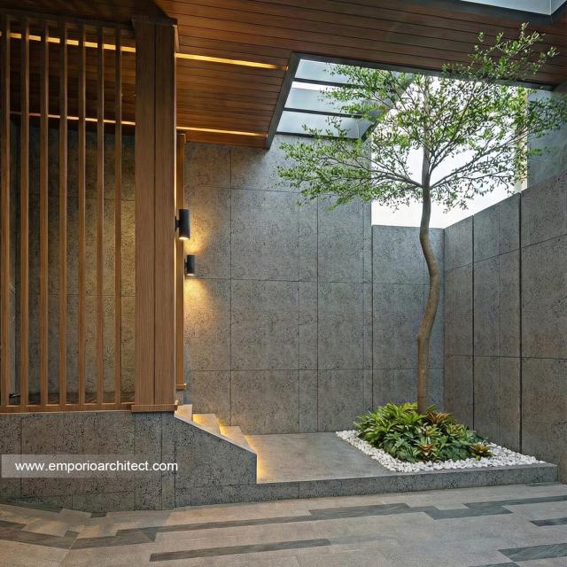 Desain Tampak Detail Depan 3 Rumah Modern 3 Lantai Bapak STJ di Jakarta Barat