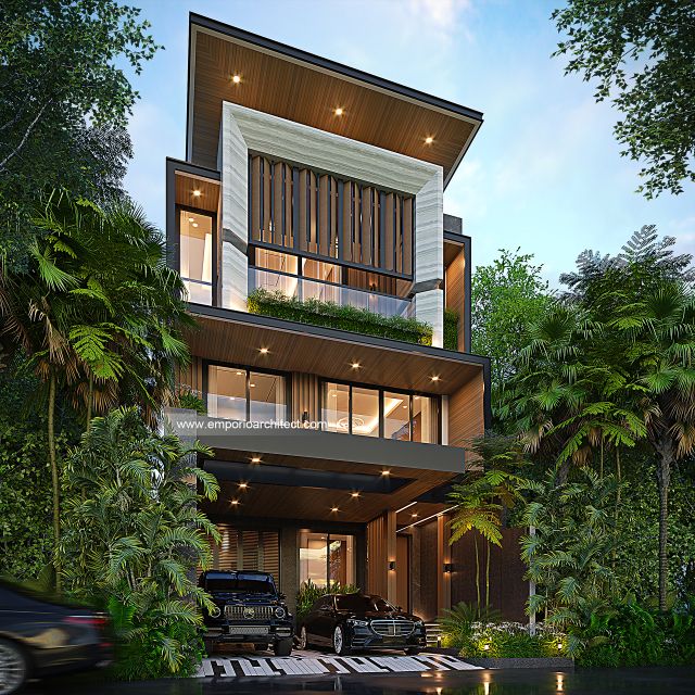 Desain Tampak Depan 3 Rumah Modern 3 Lantai Bapak STJ di Jakarta Barat