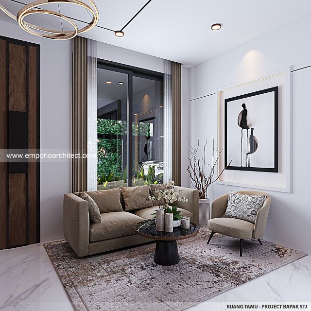 Desain Ruang Tamu Rumah Modern 3 Lantai Bapak STJ di Jakarta Barat