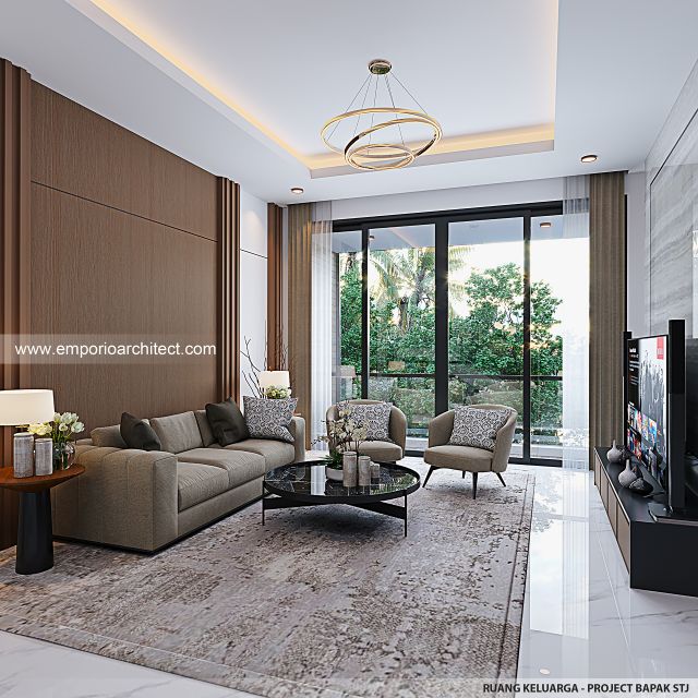 Desain Ruang Keluarga Rumah Modern 3 Lantai Bapak STJ di Jakarta Barat