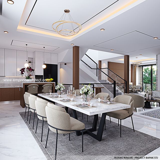 Desain Ruang Makan Rumah Modern 3 Lantai Bapak STJ di Jakarta Barat