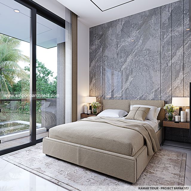 Desain Kamar Tidur Rumah Modern 3 Lantai Bapak STJ di Jakarta Barat