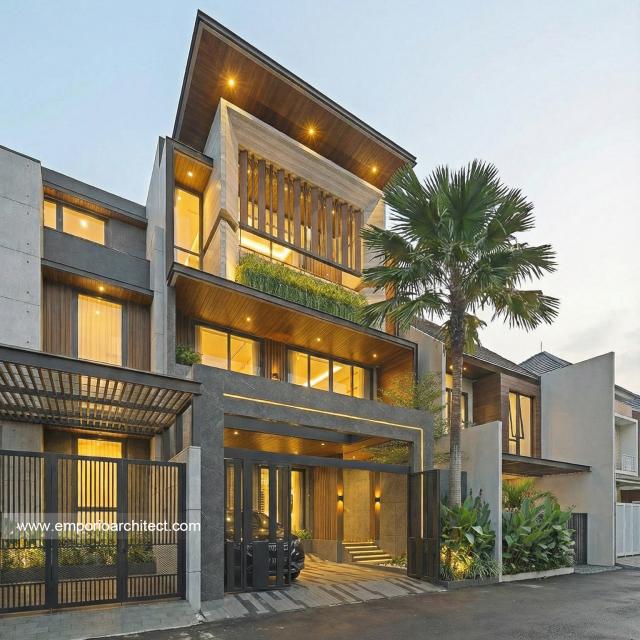 Desain Tampak Depan 3 Rumah Modern 3 Lantai Bapak STJ di Jakarta Barat