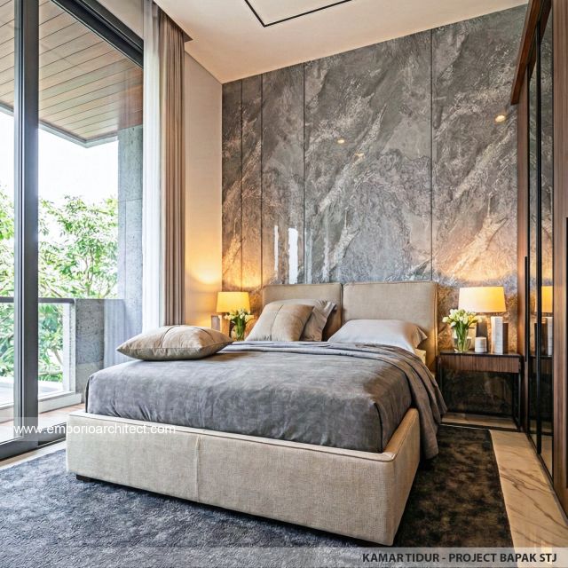 Desain Kamar Tidur Rumah Modern 3 Lantai Bapak STJ di Jakarta Barat