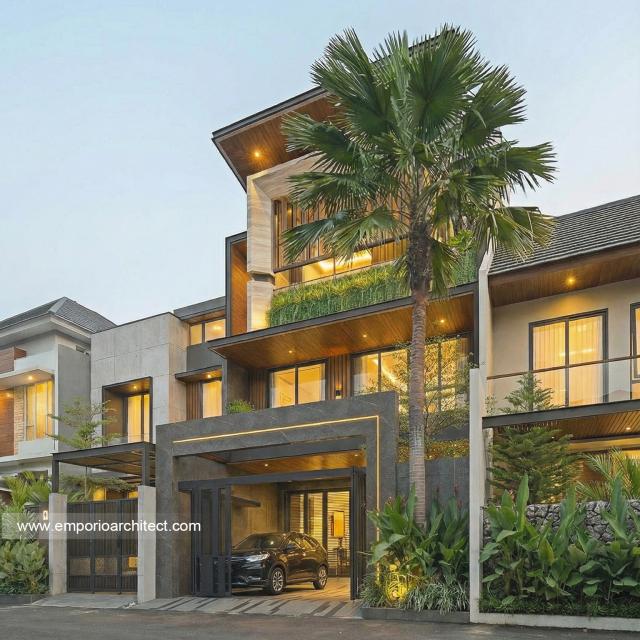 Desain Tampak Depan 2 Rumah Modern 3 Lantai Bapak STJ di Jakarta Barat