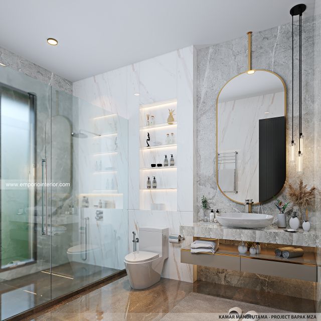 Desain Kamar Mandi Utama Rumah Modern 2 Lantai Bapak MZA di Sulawesi Selatan