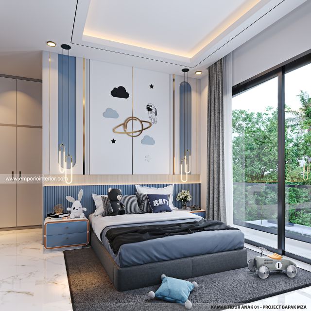 Desain Kamar Tidur Anak 1 Rumah Modern 2 Lantai Bapak MZA di Sulawesi Selatan