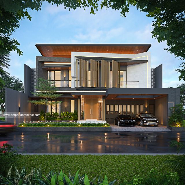 Desain Tampak Depan Rumah Modern 2 Lantai Bapak MZA di Sulawesi Selatan