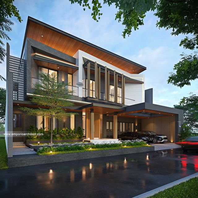 Desain Tampak Depan 2 Rumah Modern 2 Lantai Bapak MZA di Sulawesi Selatan