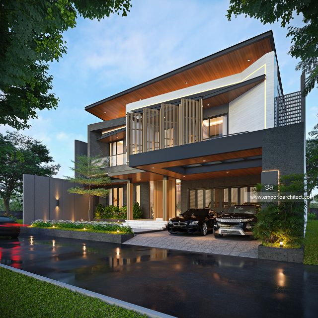 Desain Tampak Depan 3 Rumah Modern 2 Lantai Bapak MZA di Sulawesi Selatan