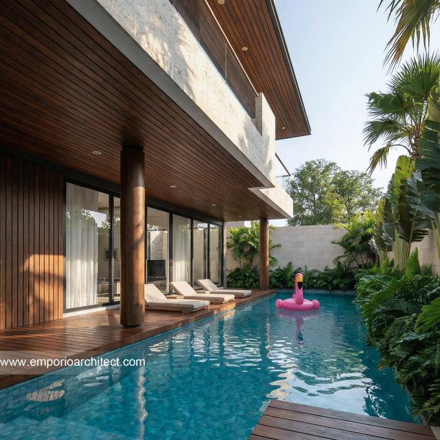 Desain Tampak Detail Belakang 2 Rumah Modern 3 Lantai Ibu SHR di BSD, Tangerang Selatan