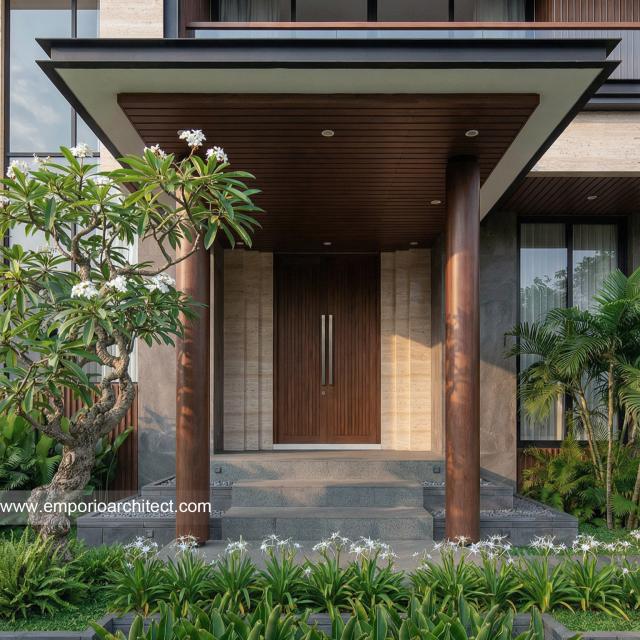 Desain Tampak Detail Depan 4 Rumah Modern 3 Lantai Ibu SHR di BSD, Tangerang Selatan