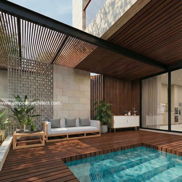 Desain Tampak Detail Belakang 3 Rumah Modern 3 Lantai Ibu SHR di BSD, Tangerang Selatan