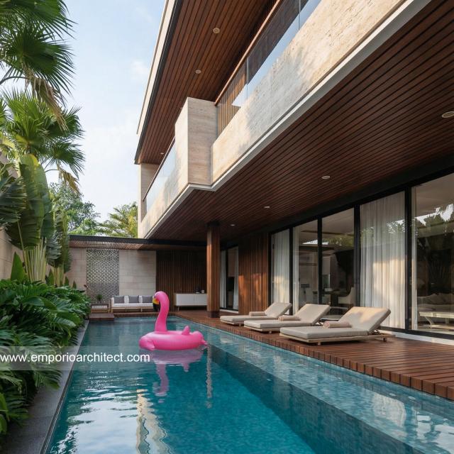 Desain Tampak Detail Belakang Rumah Modern 3 Lantai Ibu SHR di BSD, Tangerang Selatan