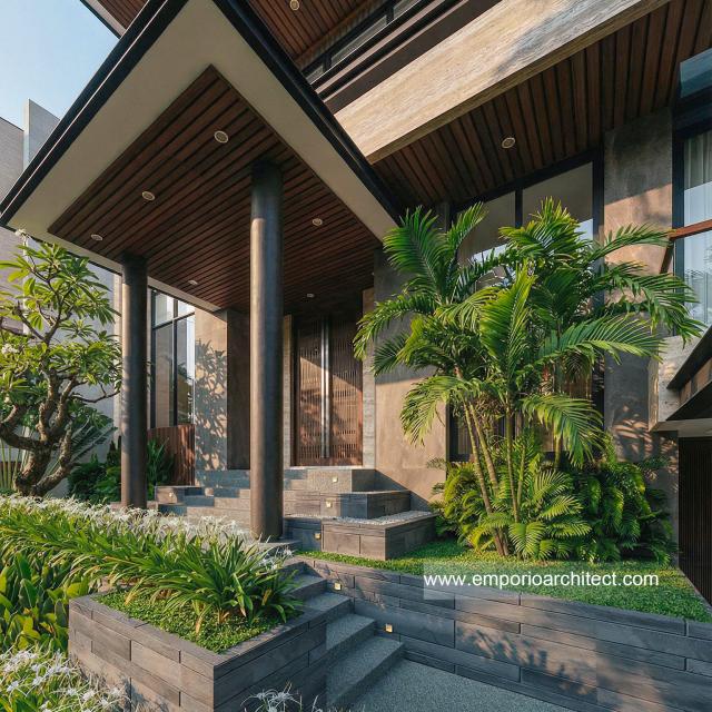 Desain Tampak Detail Depan 3 Rumah Modern 3 Lantai Ibu SHR di BSD, Tangerang Selatan