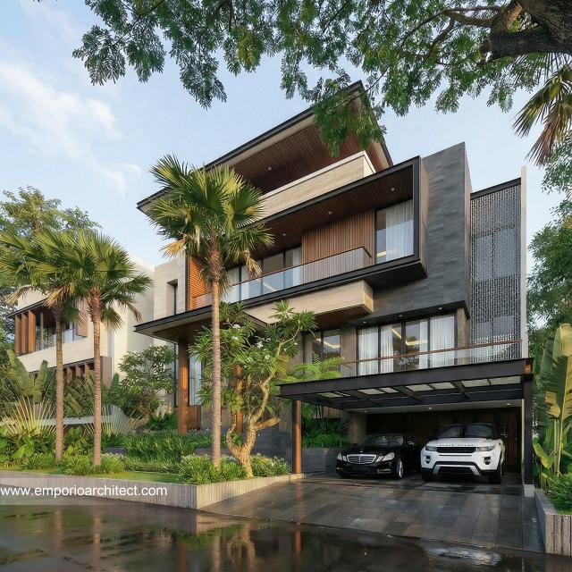Desain Tampak Depan 2 Rumah Modern 3 Lantai Ibu SHR di BSD, Tangerang Selatan
