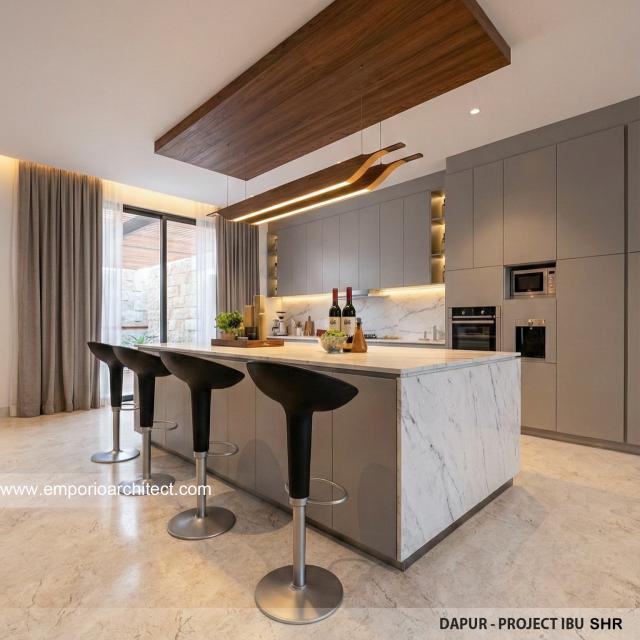 Desain Dapur Rumah Modern 3 Lantai Ibu SHR di BSD, Tangerang Selatan