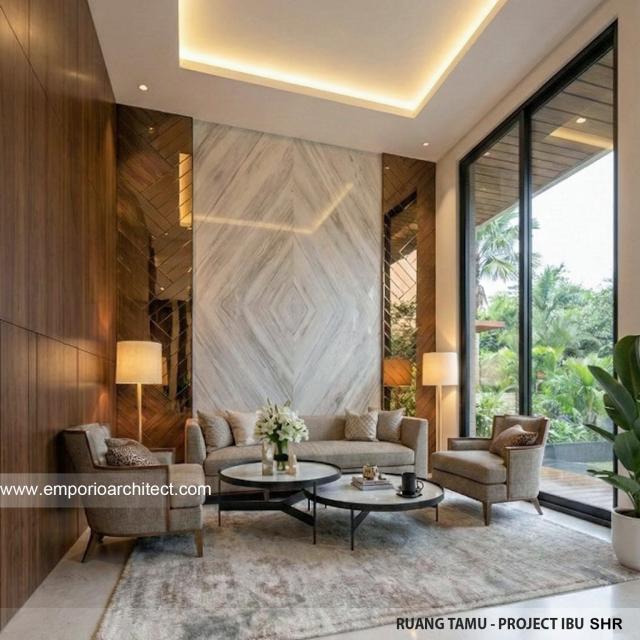 Desain Ruang Tamu Rumah Modern 3 Lantai Ibu SHR di BSD, Tangerang Selatan