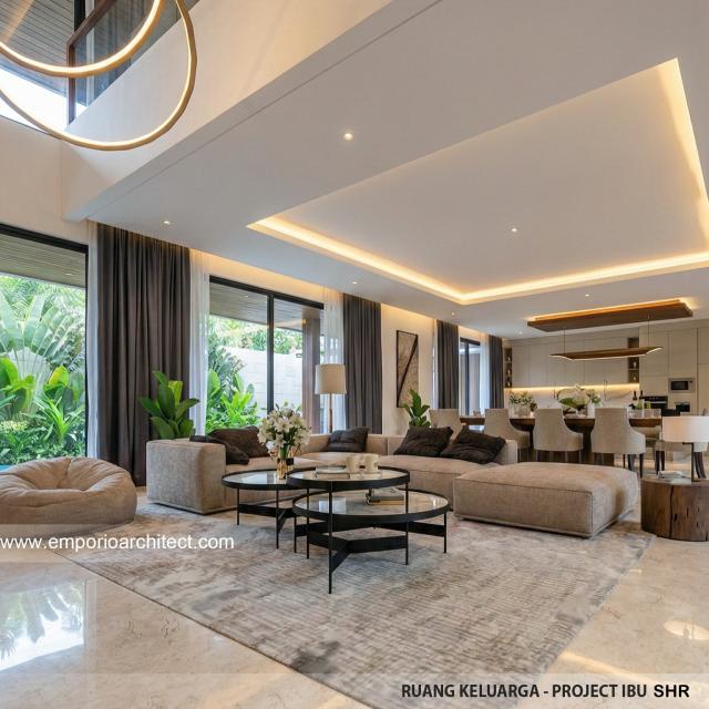 Desain Ruang Keluarga Rumah Modern 3 Lantai Ibu SHR di BSD, Tangerang Selatan