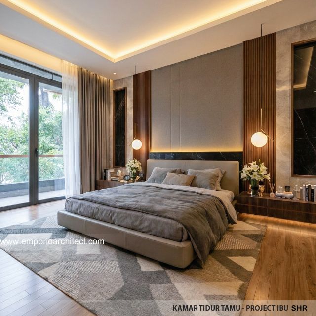 Desain Kamar Tidur Tamu Rumah Modern 3 Lantai Ibu SHR di BSD, Tangerang Selatan