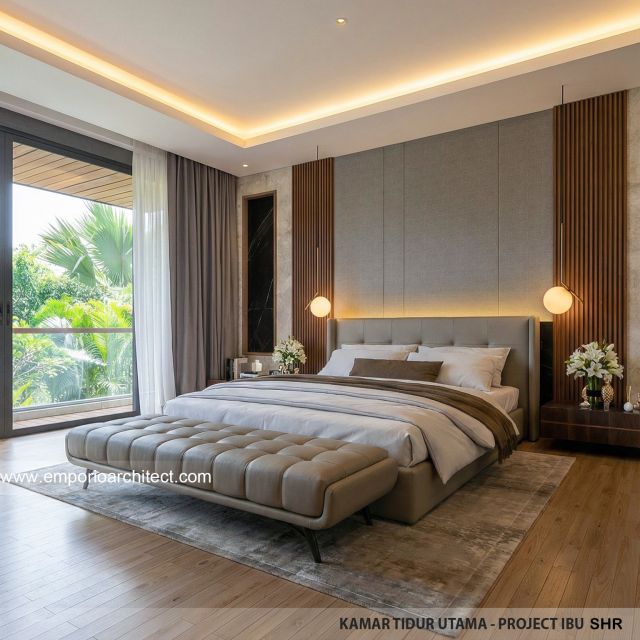 Desain Kamar Tidur Utama Rumah Modern 3 Lantai Ibu SHR di BSD, Tangerang Selatan