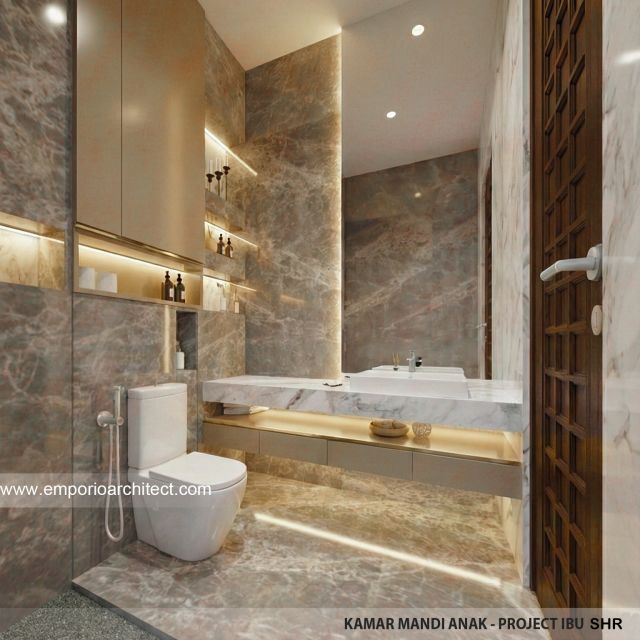 Desain Kamar Mandi Anak Rumah Modern 3 Lantai Ibu SHR di BSD, Tangerang Selatan