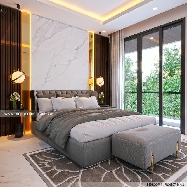 Desain Kamar Tidur 1 Rumah Modern 3 Lantai Mrs. J di Surabaya