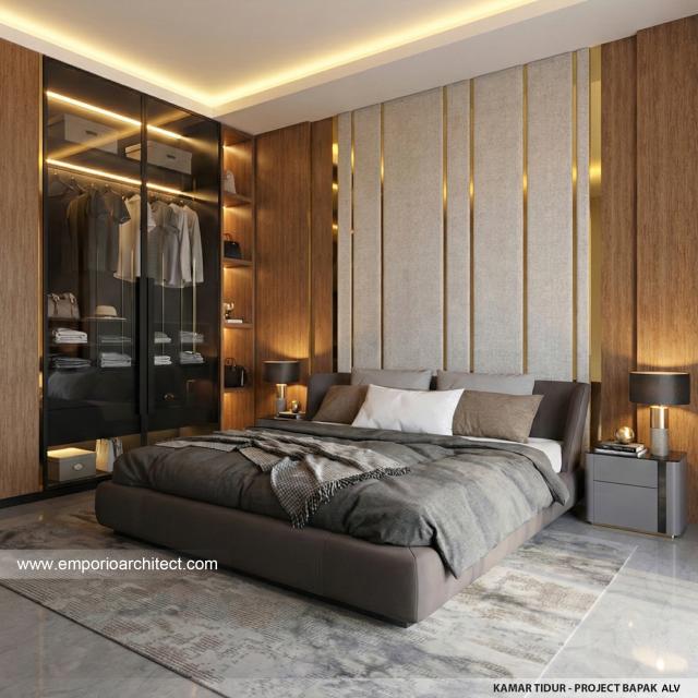Desain Kamar Tidur Rumah Modern 3 Lantai Bapak ALV di Tangerang