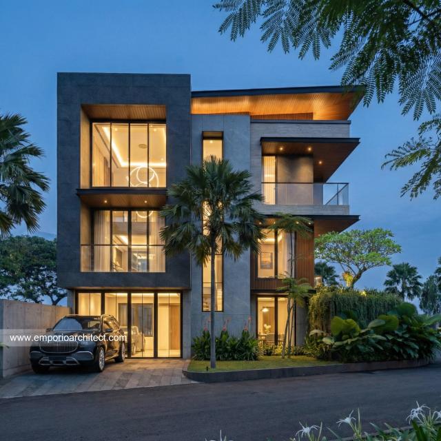 Desain Tampak Samping Rumah Modern 3 Lantai Bapak ALV di Tangerang