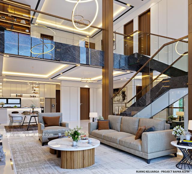 Desain Ruang Keluarga Rumah Modern 3 Lantai Bapak ALV di Tangerang