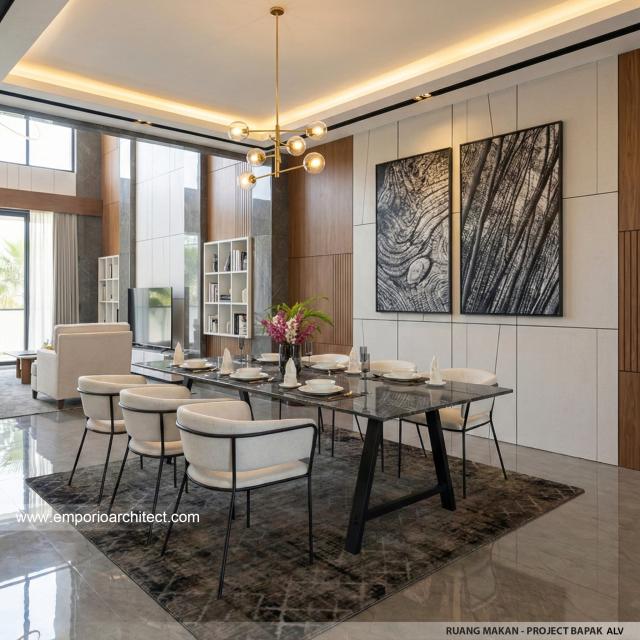 Desain Ruang Makan Rumah Modern 3 Lantai Bapak ALV di Tangerang