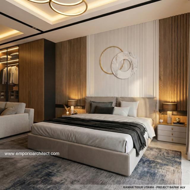 Desain Kamar Tidur Utama Rumah Modern 3 Lantai Bapak ALV di Tangerang
