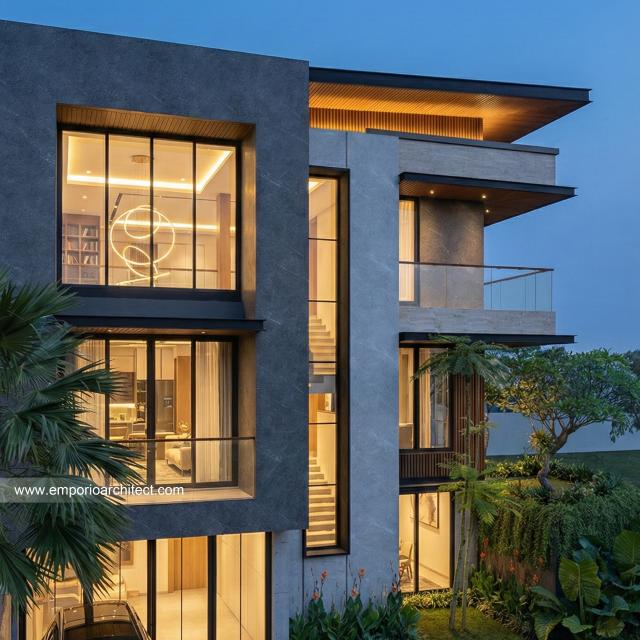 Desain Tampak Detail Samping Rumah Modern 3 Lantai Bapak ALV di Tangerang