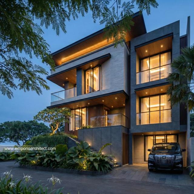 Desain Tampak Depan 2 Rumah Modern 3 Lantai Bapak ALV di Tangerang