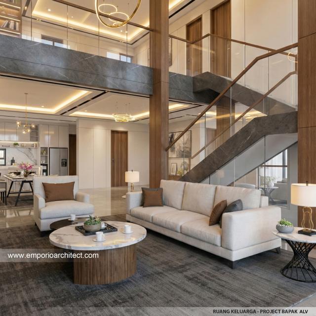 Desain Ruang Keluarga Rumah Modern 3 Lantai Bapak ALV di Tangerang