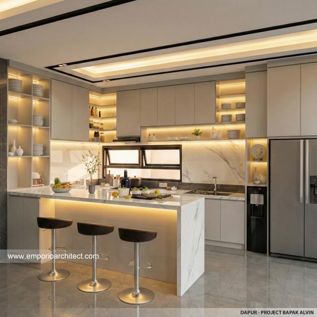 Desain Dapur Rumah Modern 3 Lantai Bapak ALV di Tangerang