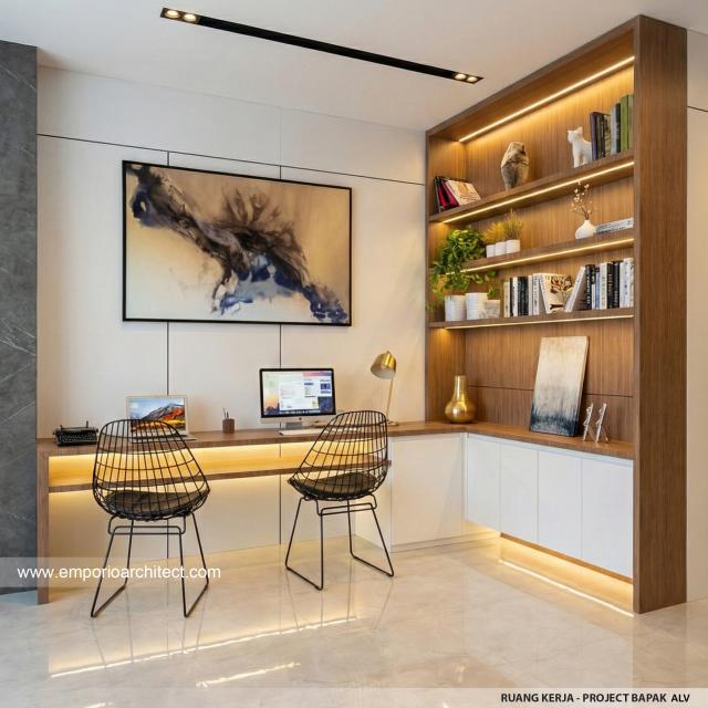 Desain Ruang Kerja Rumah Modern 3 Lantai Bapak ALV di Tangerang