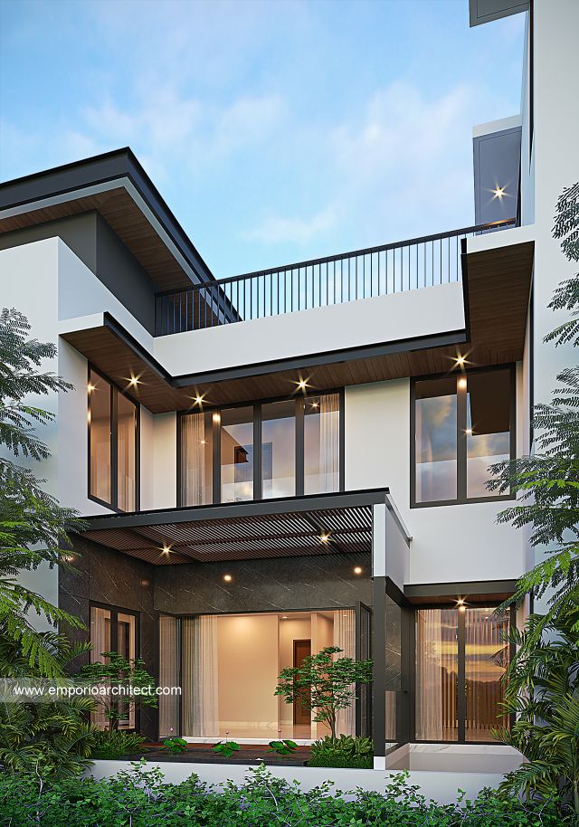 Desain Tampak Belakang Rumah Modern 3 Lantai Ibu APL di Jakarta Timur